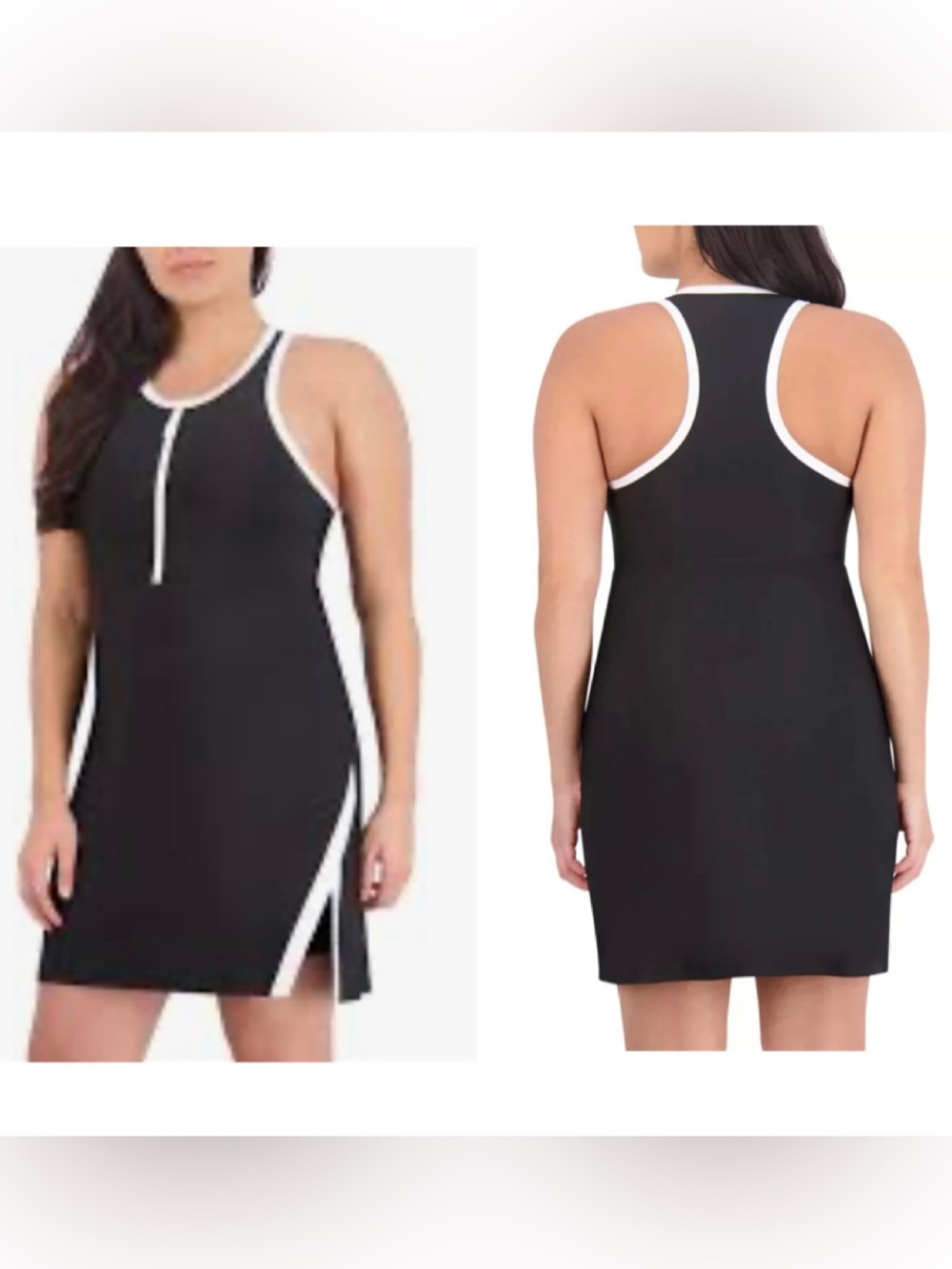 Sage Collective Active Black & White Zip-Front Tank Dress with Shorts Size S
